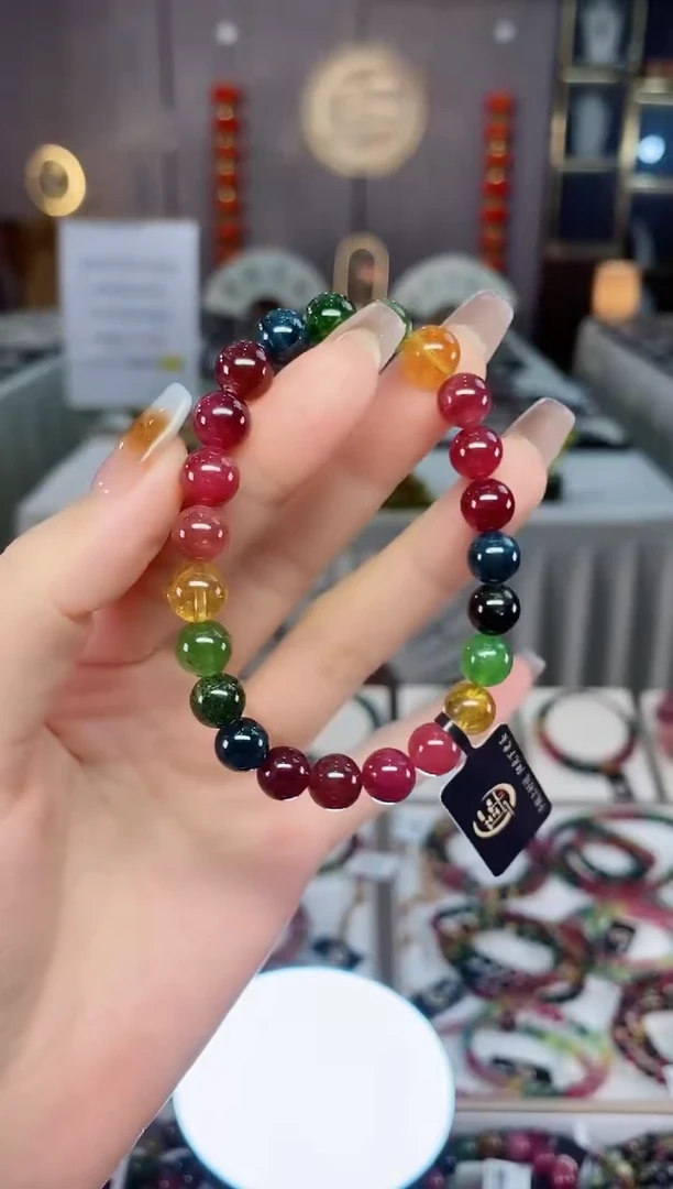 老矿碧玺色标彩虹单圈手串8mm+未镶嵌碧玺dan多样性发货一条