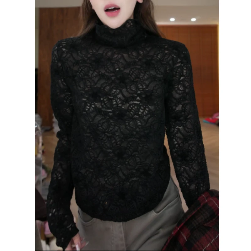 “雾调”秋冬新品时尚百搭高级蕾丝设计感长袖T恤LK2508785