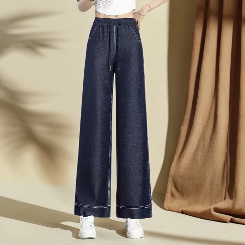 夏季爆款薄款时尚高腰直筒阔腿宽松时尚百搭显瘦休闲牛仔裤AA2892