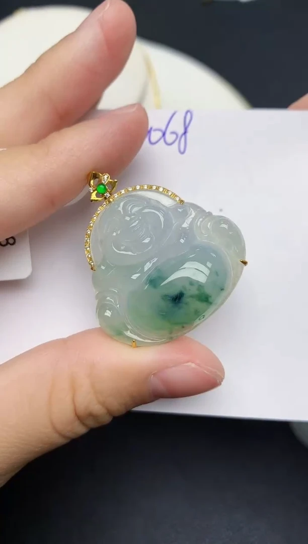 颈饰18K金镶嵌翡翠天然缅甸A货翡翠百元以上9元证书费自理