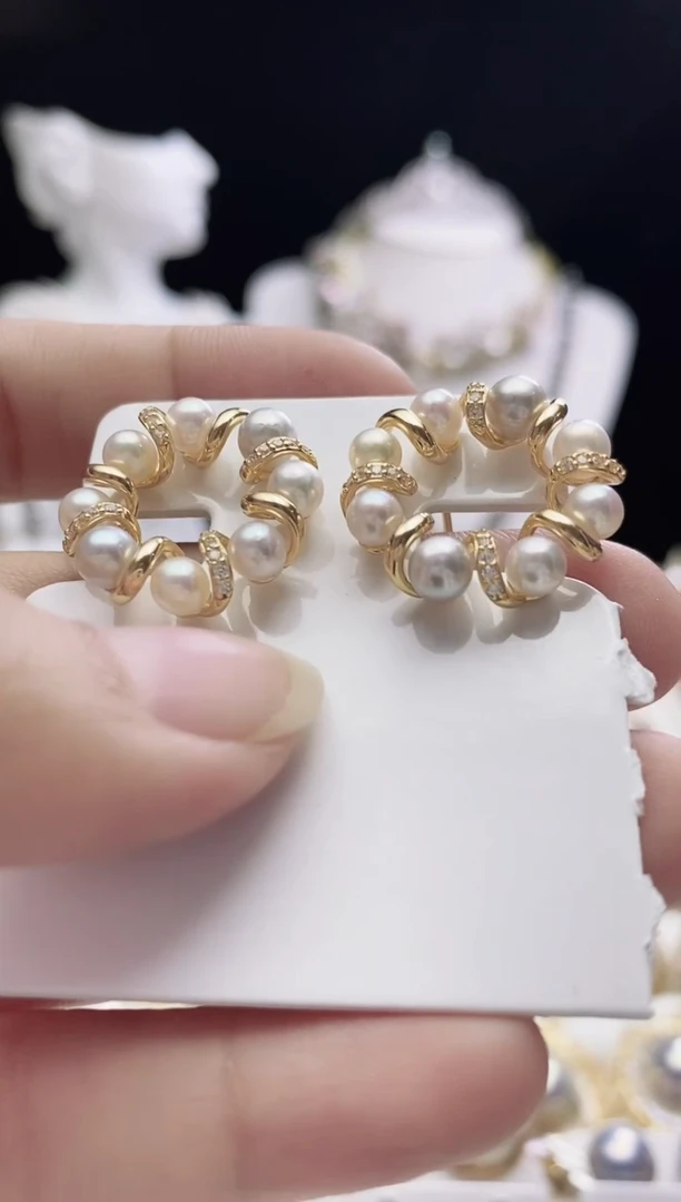 银S925镶嵌耳钉海水珍珠海水珍珠耳钉