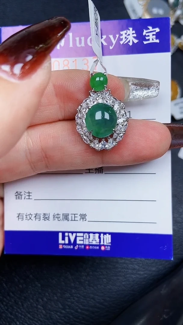 颈饰银S925镶嵌翡翠8137