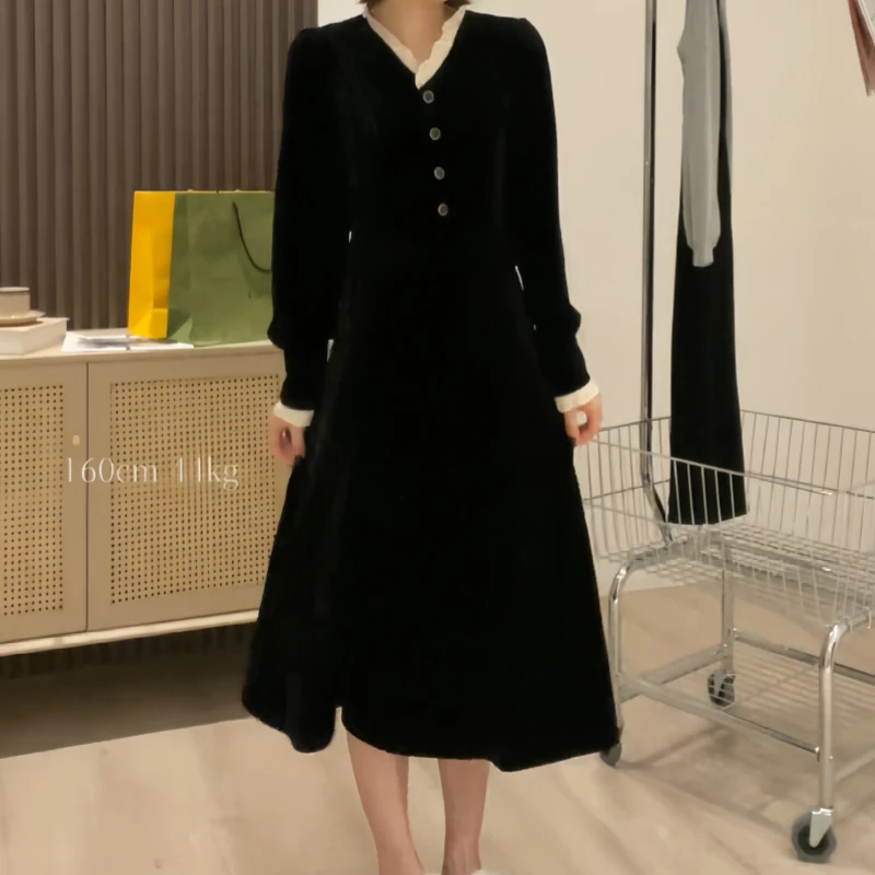秋季时尚风法式赫本风收腰显瘦小黑裙气质时尚ins连衣裙复古长袖