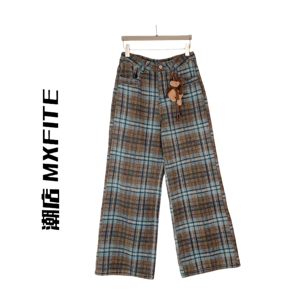 MXFITE潮店秋冬新款”圣诞麋鹿“挂件格纹条纹休闲长裤（C-31077-1）