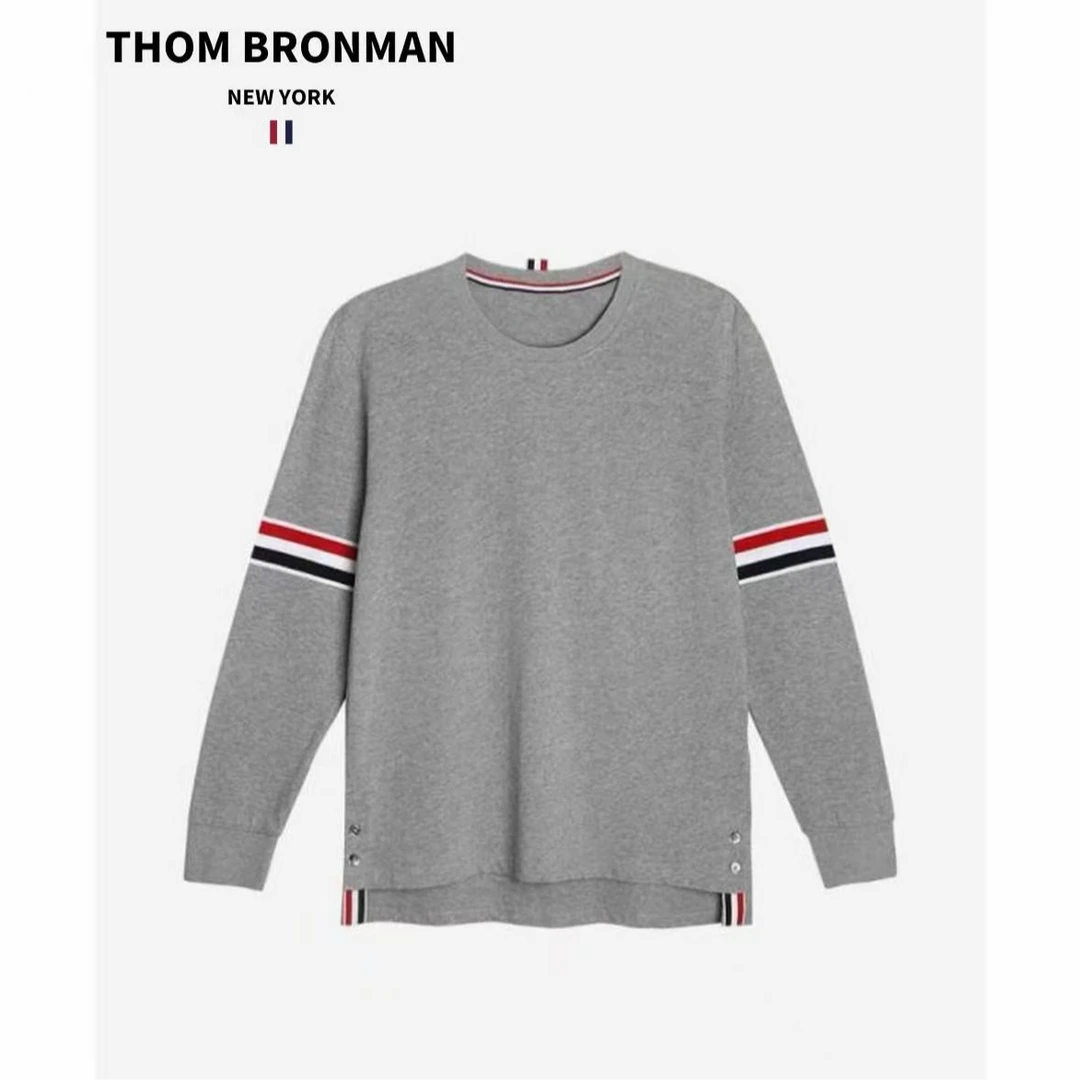 TB【官方正品】汤姆布郎THOMBRONMAN圆领长袖双袖织带纯棉打底T恤