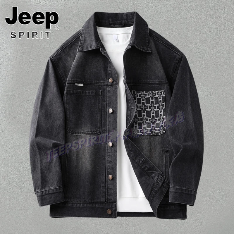 Jeep吉普常规款散口袖水洗夹克大码潮流休闲牛仔男装工装春秋外套