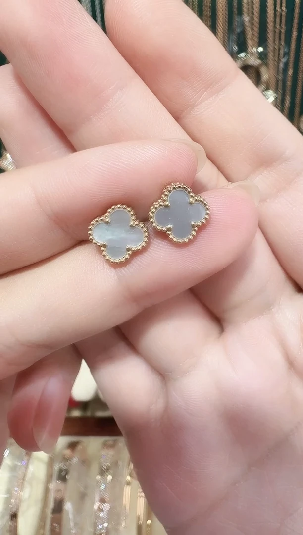 18K金镶嵌贝壳（贝母）耳钉耳钉