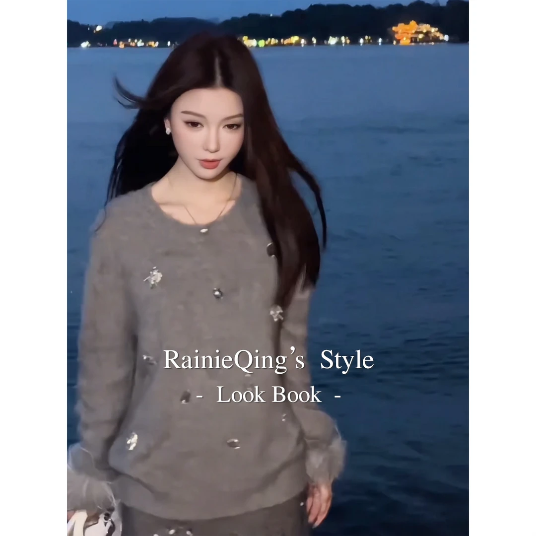 RainieQing【一眼心动】羊毛拉毛秋冬鸵鸟毛重工手工毛衫上衣