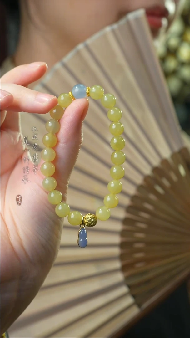 18K金镶嵌手串翡翠【大吉】紫翡葫芦紫黄翡手串