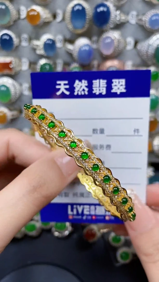 翡翠手镯银S925镶嵌313