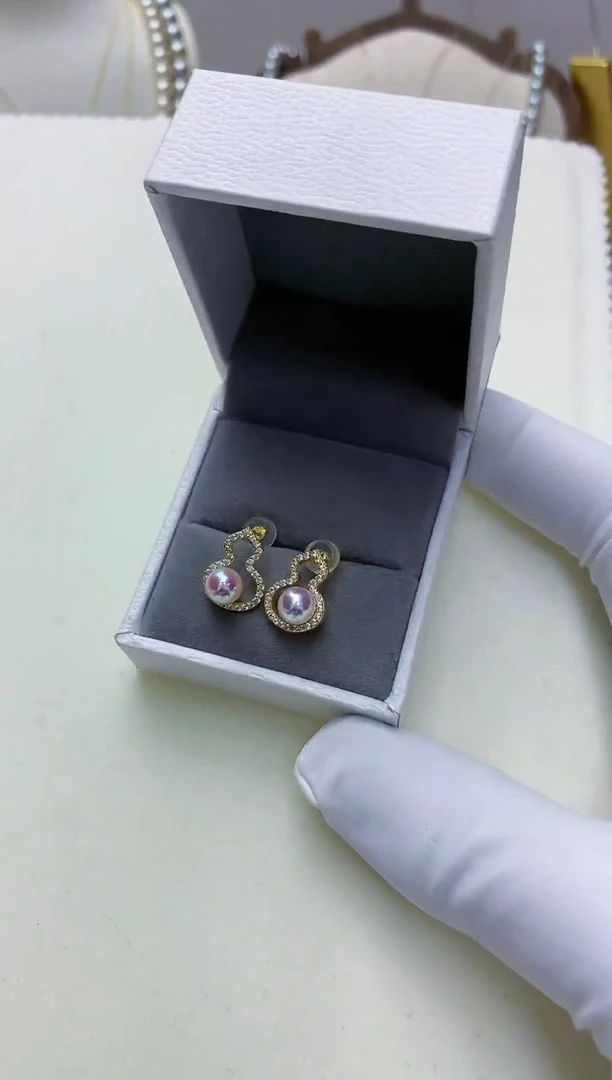 【闪购商品】海水珍珠饰品银S925镶嵌金色福禄耳钉