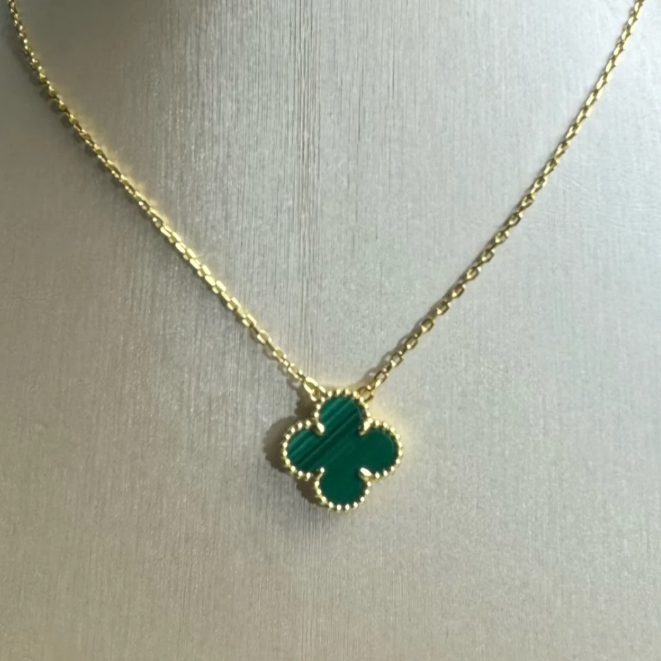 链子925银 米禾高级定制 绿色四叶花项链x37