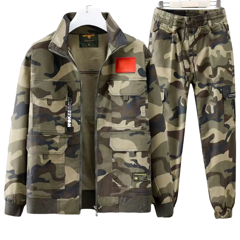 春夏季薄款工作服弹力迷彩套装透气耐磨长袖宽松工地电焊服8106