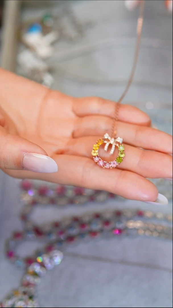 银S925镶嵌吊坠定制碧玺碧玺吊坠