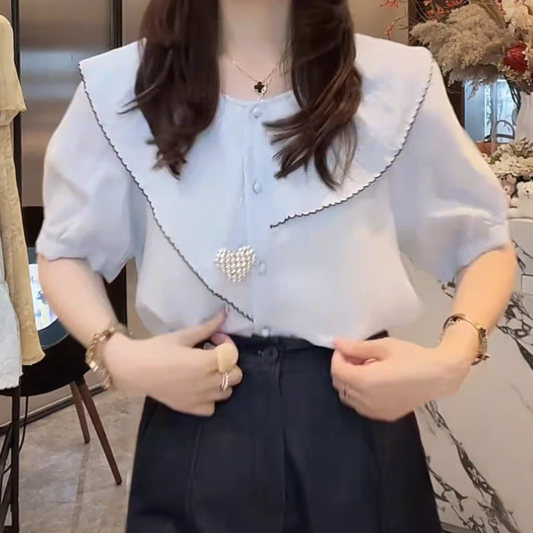 设计感时尚气质显瘦简约衬衣小衫女2025夏季新款小众百搭通勤上衣