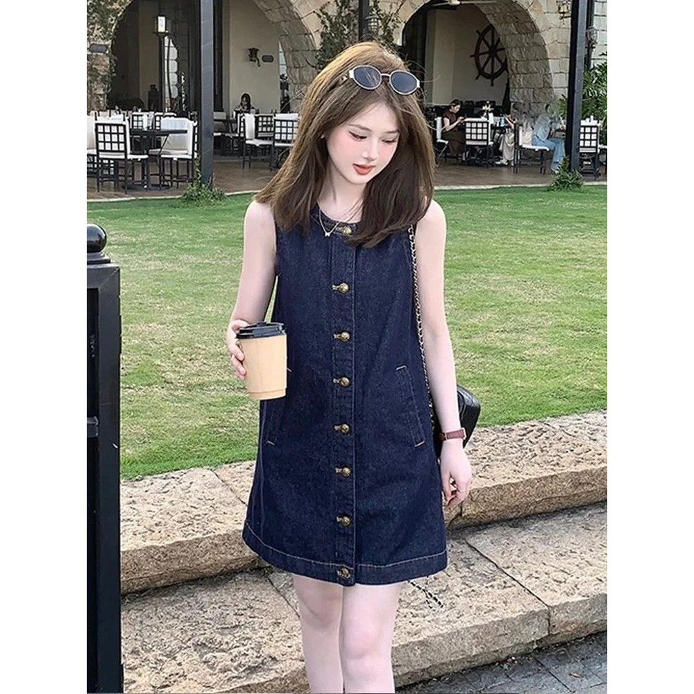 无袖背心牛仔连衣裙女小个子2025初夏穿搭今年流行的漂亮裙子女潮