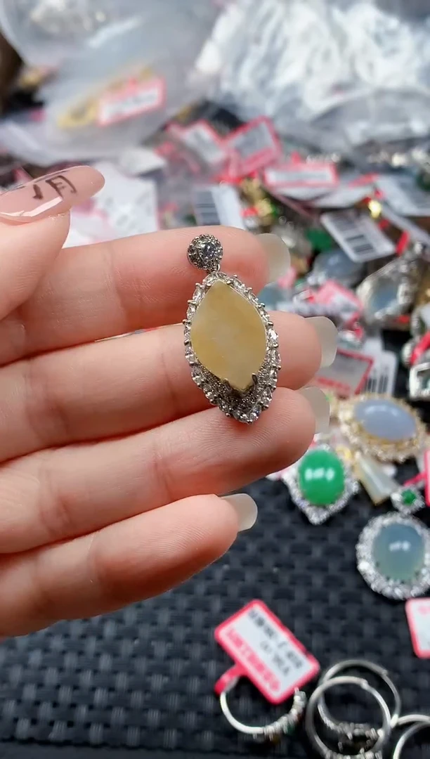 银S925镶嵌戒指翡翠天然A货缅甸翡翠