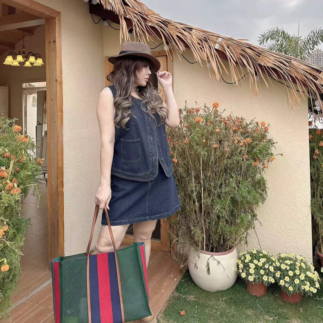 D094坎肩韩版复古时尚马甲+牛仔裙子套装