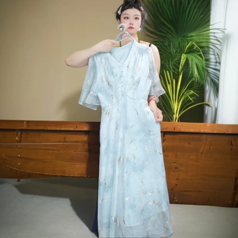 【LW88】显瘦气质时尚圆领提连衣裙国风夏季印花
