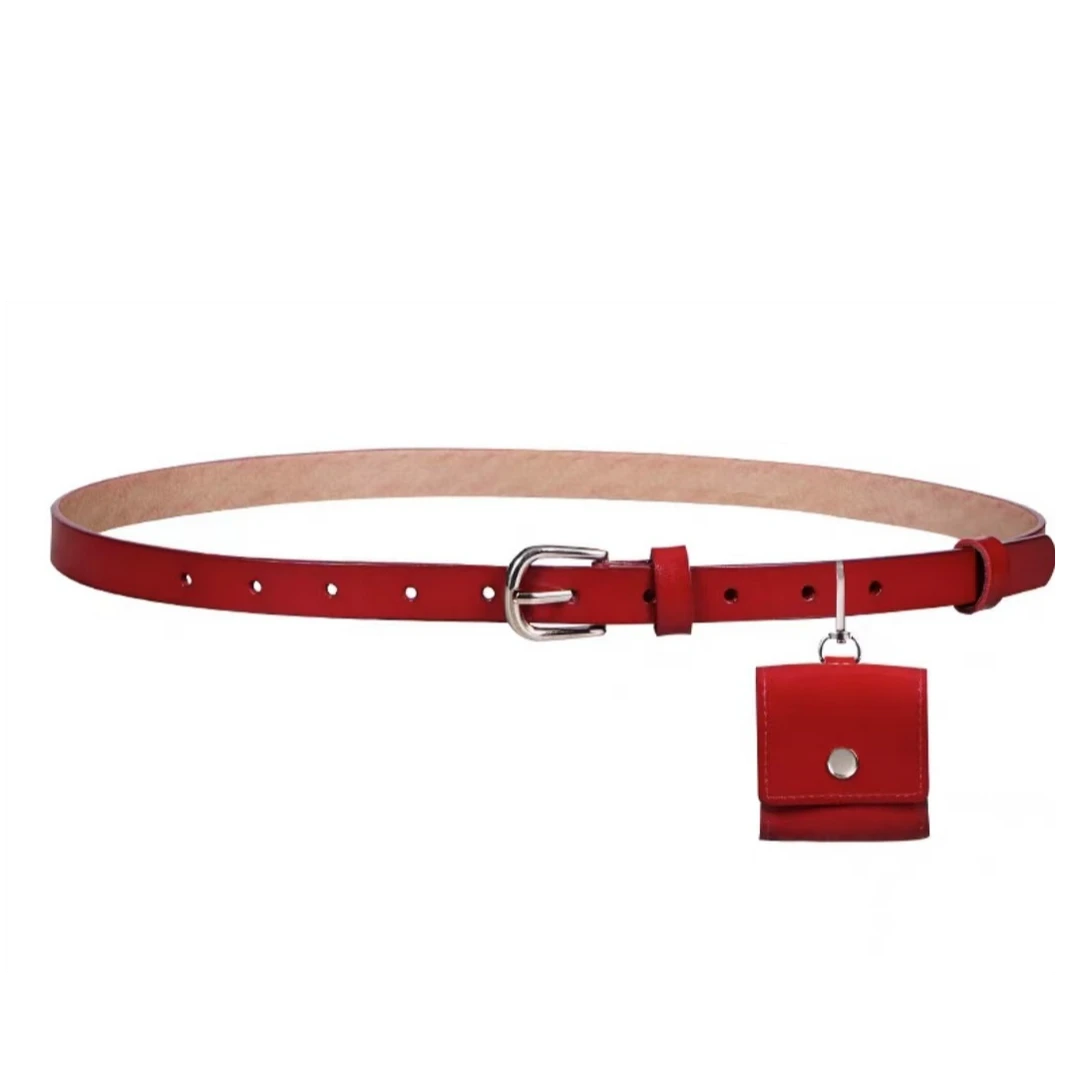 哟酷酷（潮咖百搭利器）潮酷迷你红色真皮小腰包百搭皮带小包配饰