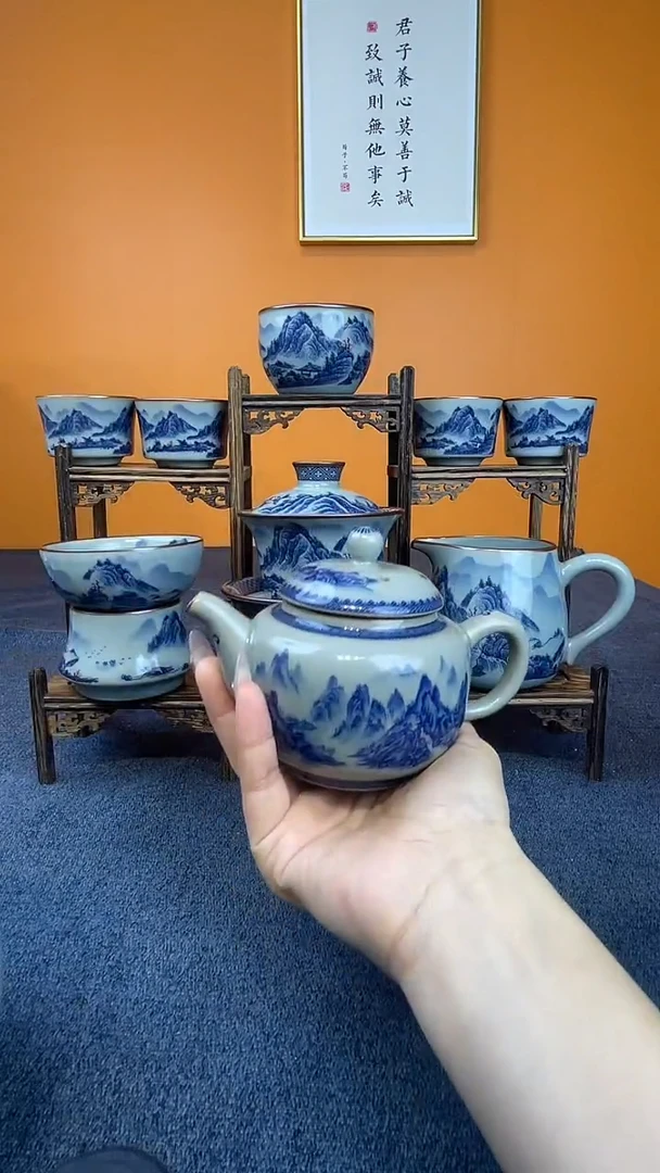 岳釉里红八件套+壶