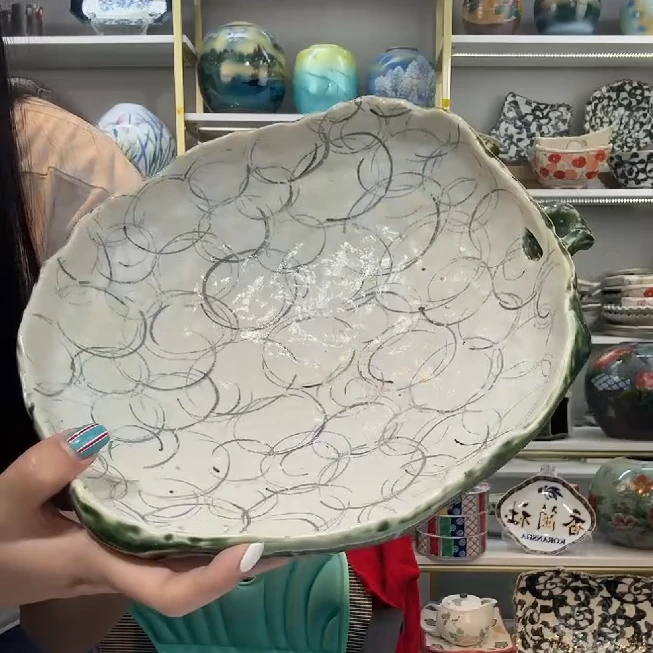 新品三【单支】日本进口濑户烧织部泡泡片口大盛钵24cm×22cm