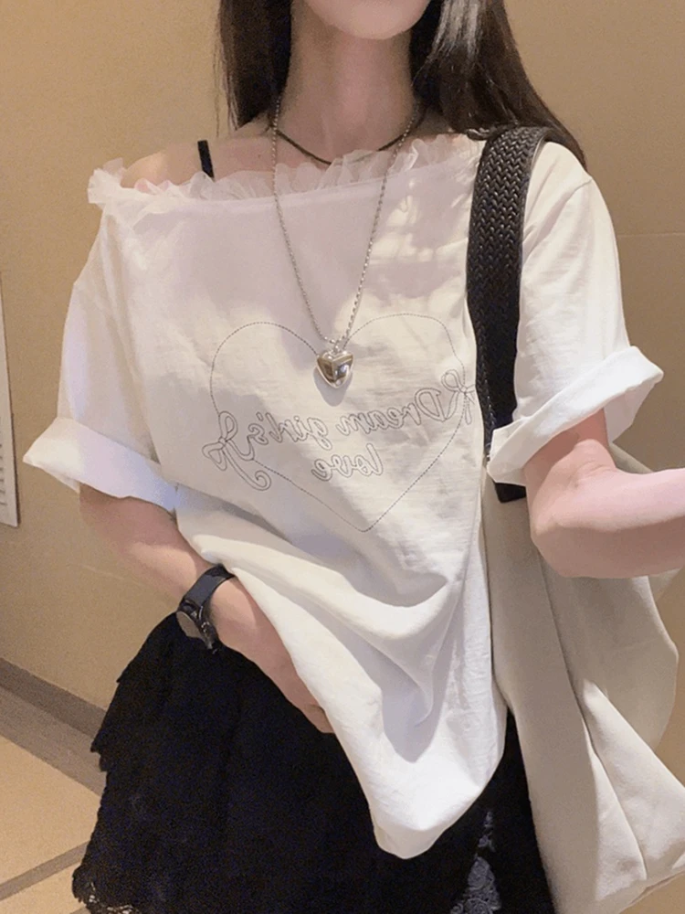 小众不撞款上衣欧货洋气轻奢高级感韩系chic白色露肩短袖T恤女夏