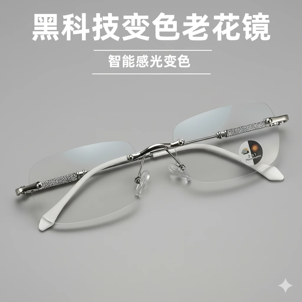 【智能对焦】新款变色老花镜黑科技防蓝光眼镜建议（46-70岁佩戴）