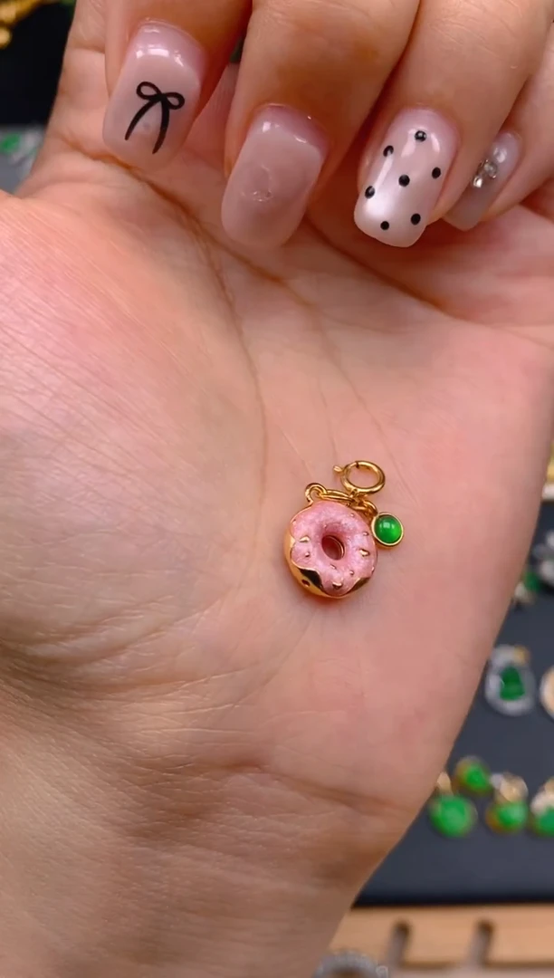 吊坠(不含链)银S925镶嵌翡翠甜甜圈