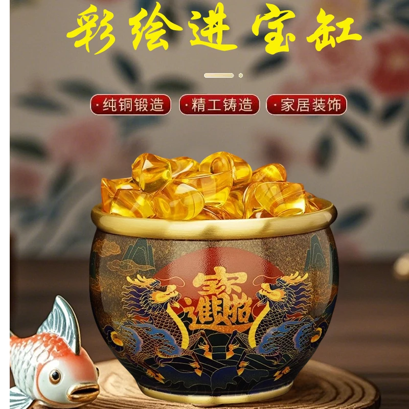 聚宝盆黄铜办公室居家创意工艺品百福米缸摆件客厅装饰玄关摆件