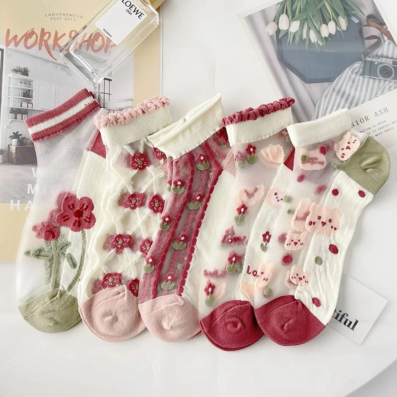 夏季棉底丝袜袜子女防勾丝轻薄款凉感防滑短袜短筒玻璃丝不掉跟