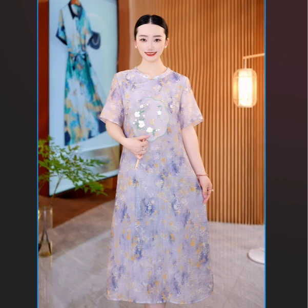 （繁花星辰）新中式国风真丝连衣裙桑蚕丝连衣裙