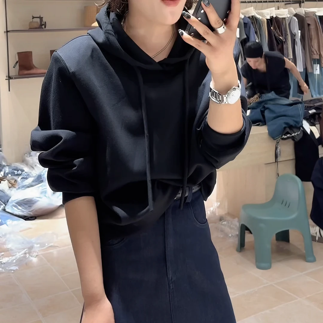 2025秋季纯色高级短款百搭显瘦连帽休闲时尚抽绳卫衣LK2505803