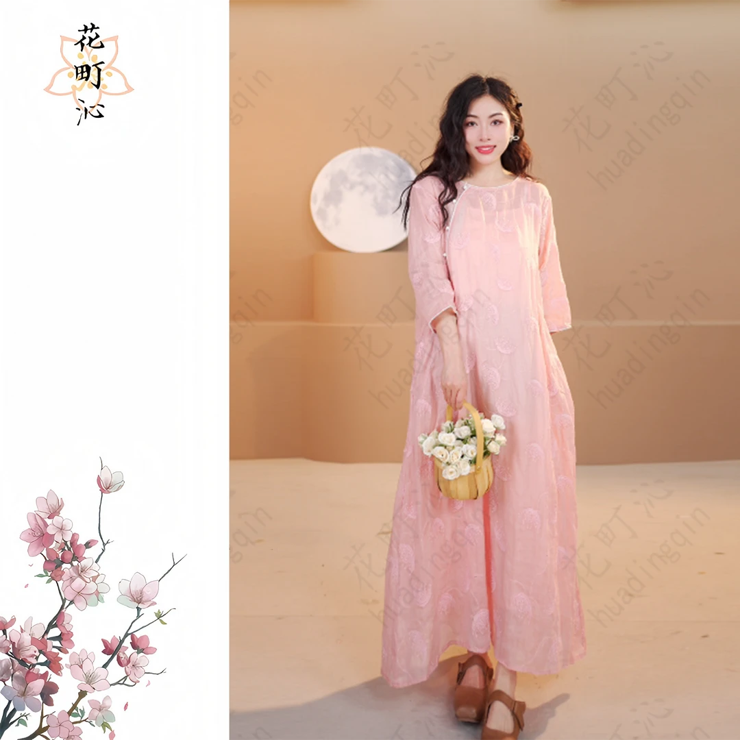 81093 女装连衣裙苎麻气质刺绣新中式夏季复古春夏日常中国风文艺