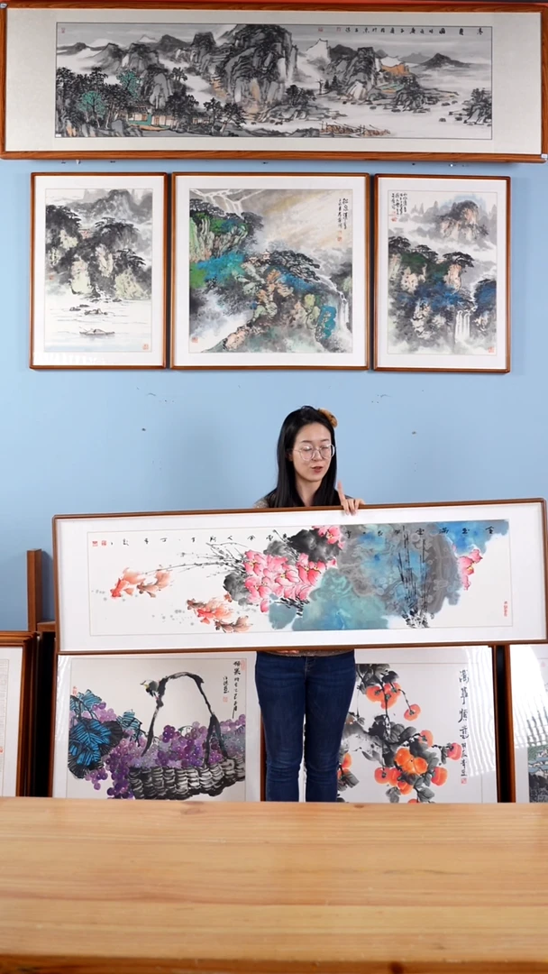 【闪购商品】国画阿里丁《金玉满堂》手绘带框162*47