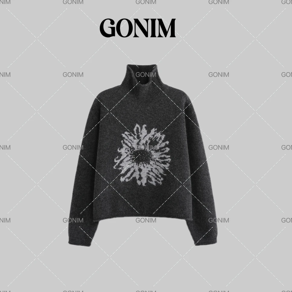 Gonim·"太阳岛”2024秋冬小众中领花朵雪季轻奢打底百搭毛针织衫女