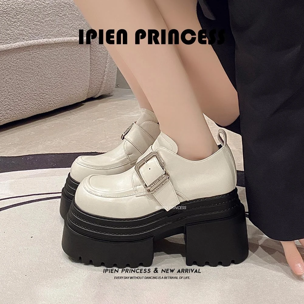 厚底小个子小皮鞋英伦深口单鞋女2025春季新款网红女款增高乐福鞋