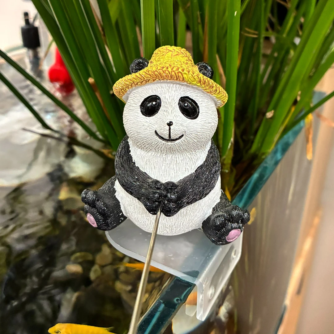 小桔的花园熊猫钓鱼古法鱼缸水池花盆造景装饰创意树脂工艺品摆件