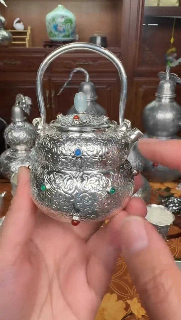 足银手工精工花丝镶嵌葫芦仿生器泡茶壶