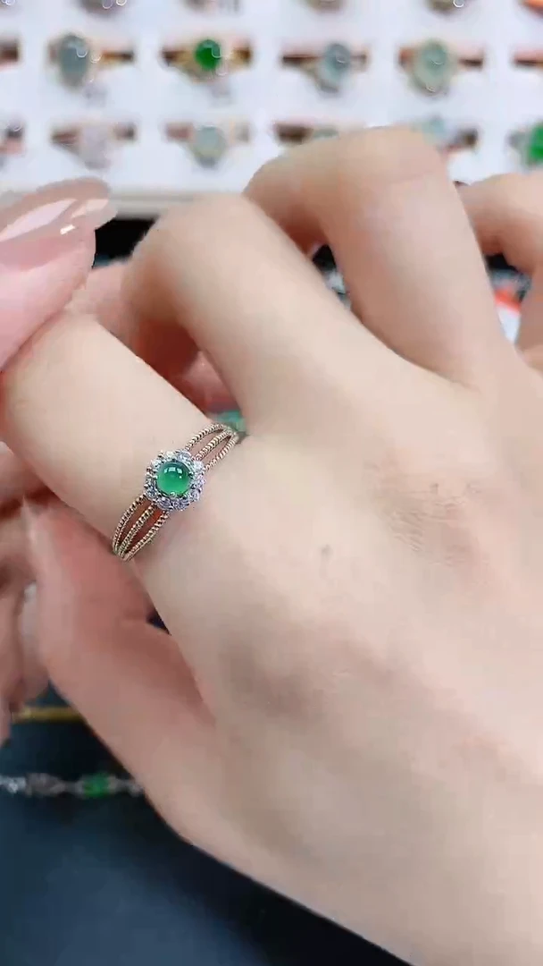 银S925镶嵌戒指翡翠天然翡翠