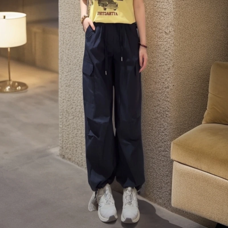 宿慕SUMU女装韩版松紧腰工装裤5-20夏季2025新款休闲长裤B6909M