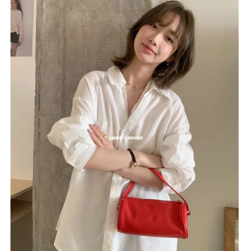 高定 设计感  V领蕾丝拼接 春季衬衫 仙女衫