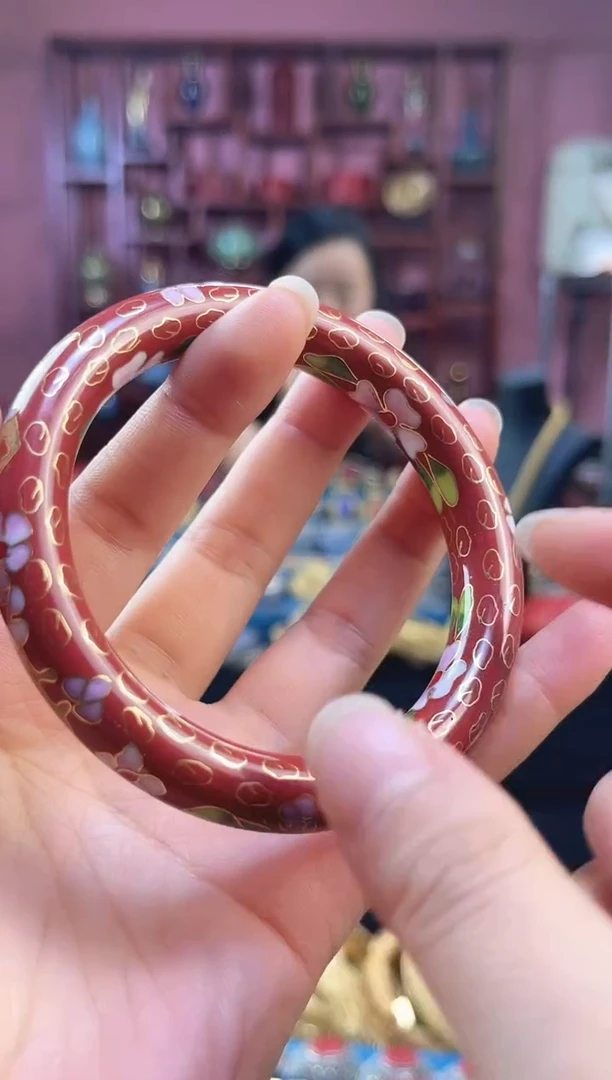 非遗 景泰蓝棍镯 60/宽版 砖红