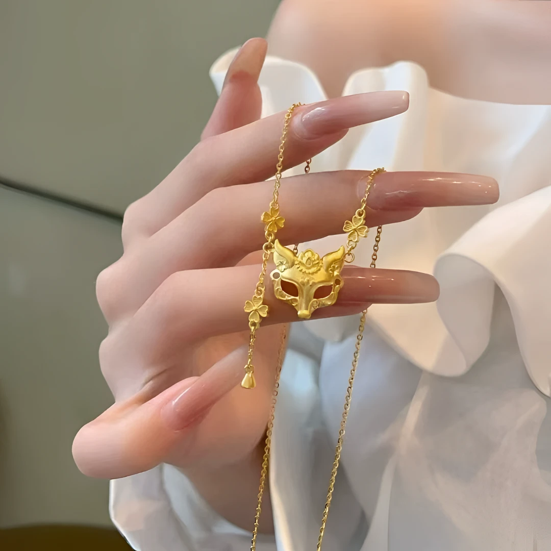 铜合金吊坠 轻奢玉面狐狸面具吊坠女款项链送女友礼物气质时尚