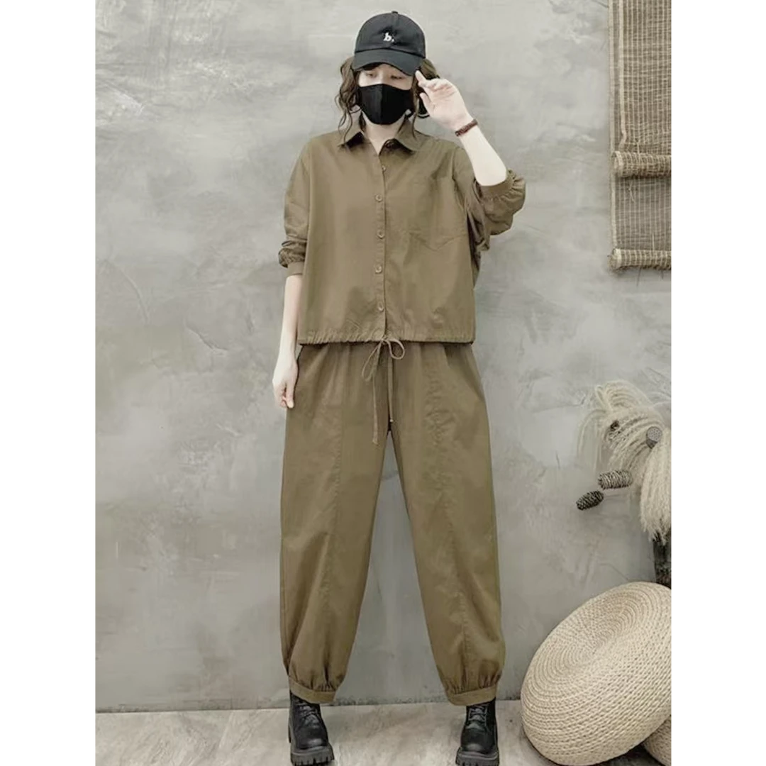 7999-（套装咖）水洗棉（外套+哈伦裤）两件套