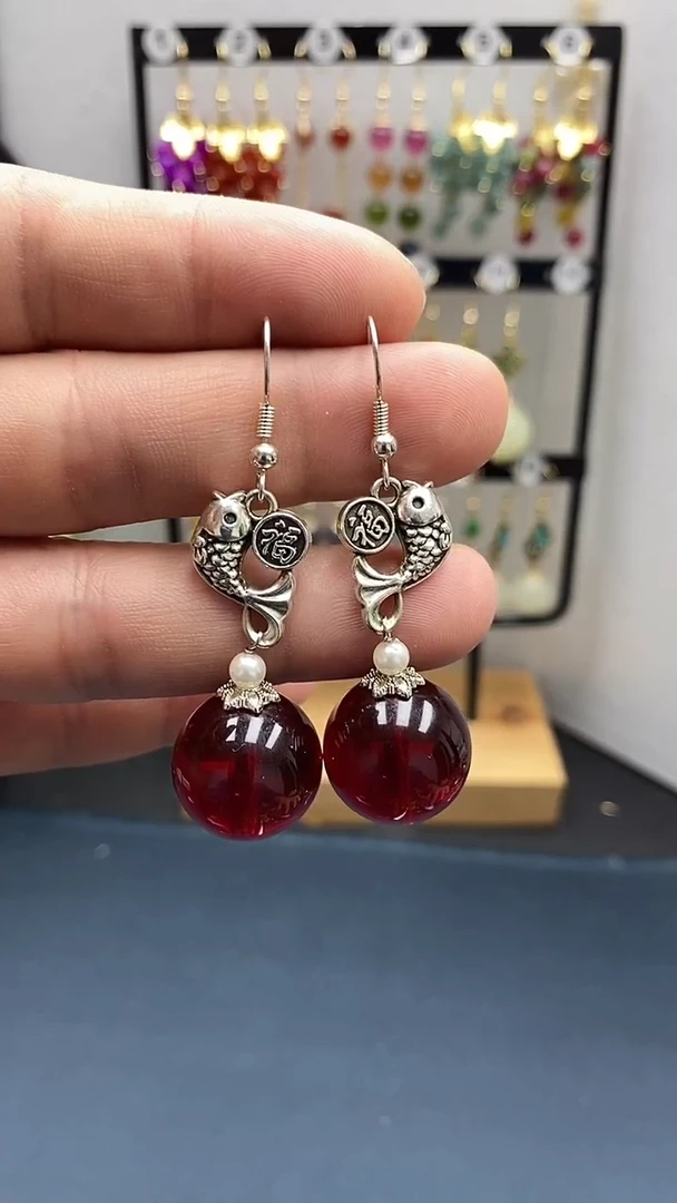 【闪购商品】血珀耳饰银S925镶嵌尺寸18mmQ3