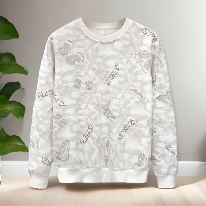 劳玛杜伽时尚设计感男士长袖卫衣潮流圆领印花修身春秋季百搭上衣