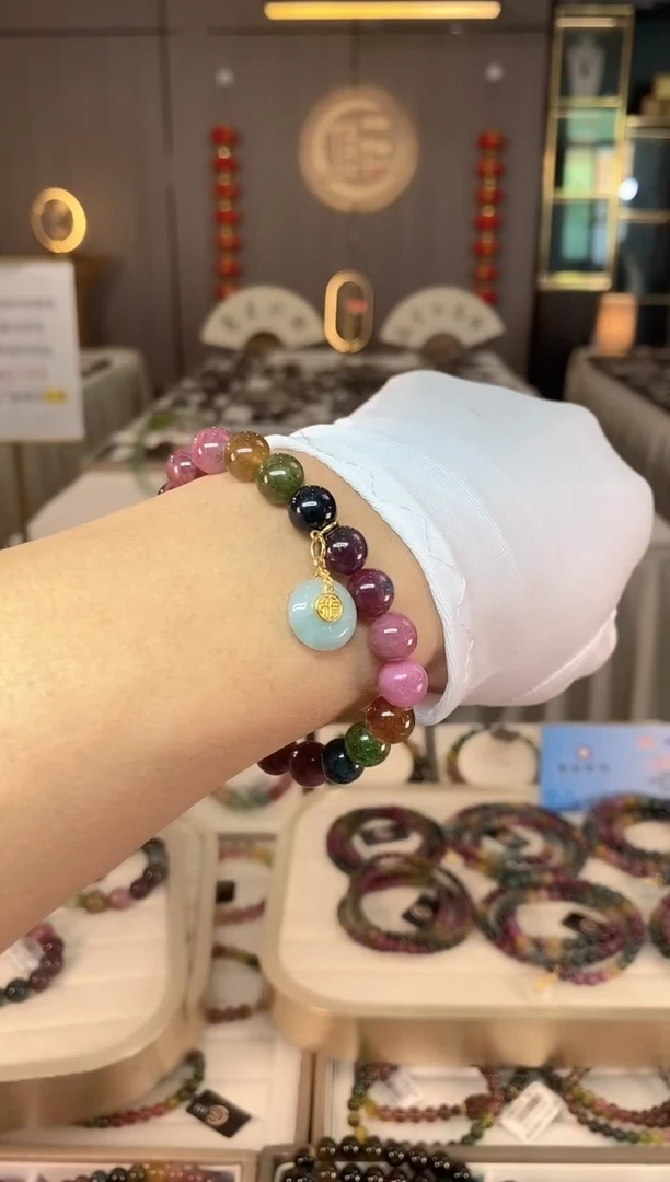 未镶嵌冰透体老矿碧玺彩虹单圈手串9mm+碧玺多样性发货一条xion