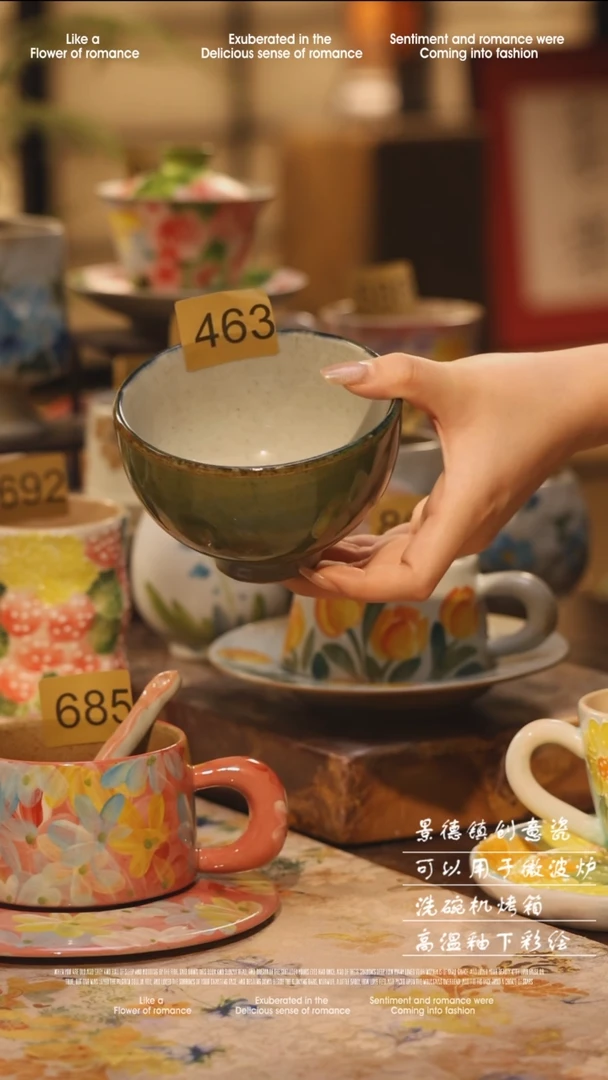 陶瓷463景德镇高温手绘釉下彩设计师款式