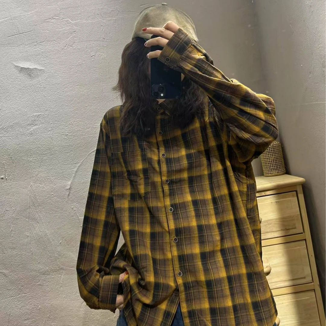 【半奏】春季新款 撞色格子棉质衬衫胸围120衣长71